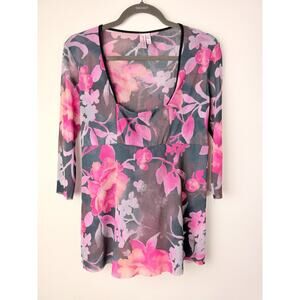 Y2K Sheer Pink Floral Mesh Mini Dress Tunic Top Fairycore Romantic Grunge M